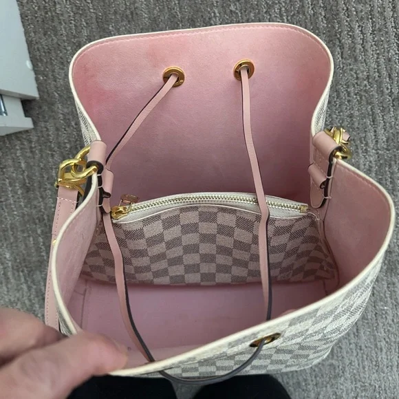 Checkered Designer Bucket Bag - Pink and Gray - Picture 4 of 6